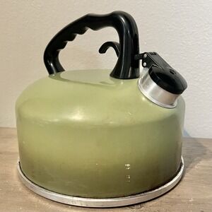 Vintage Bounty Wear-Ever Tea Kettle 2.5 QT Green Aluminum Whistling Spout USA